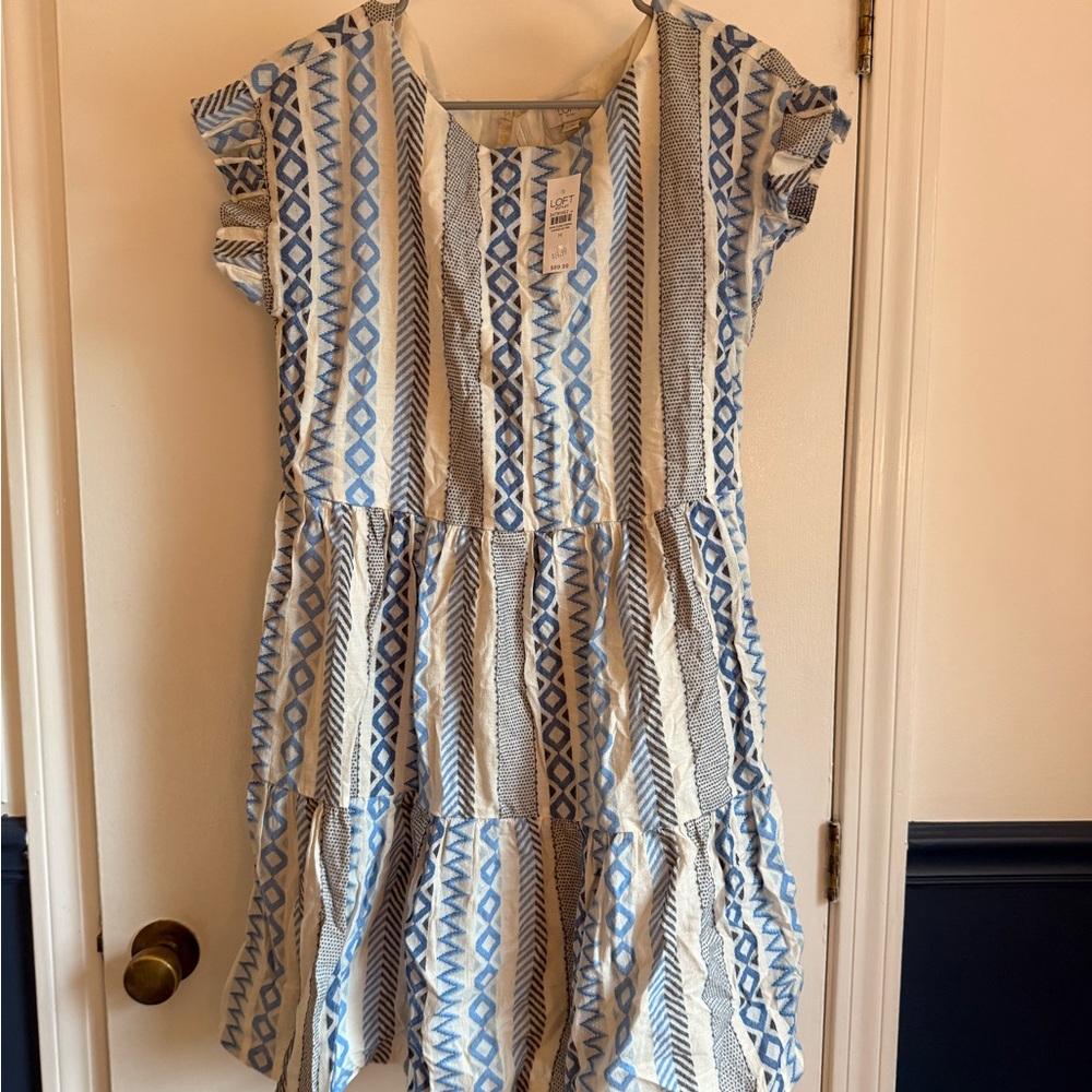 LOFT Kids Dress with Blue and White Geometric Design